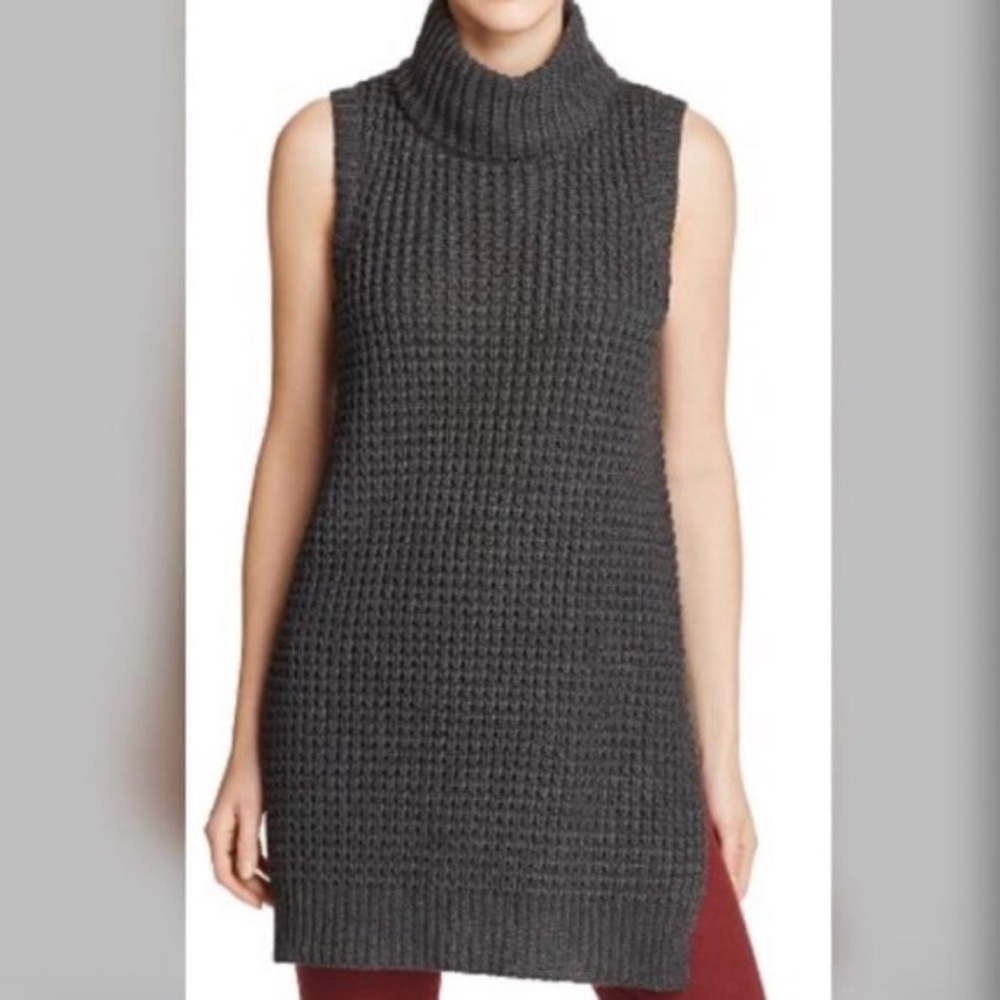 John & Jenn Anthropologie Sleeveless Waffle Knit Turtleneck Tunic Sweater Sz XS